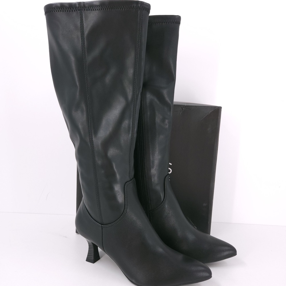 Jones New York Jny-Sonton Knee High‎ Black Kitten Pointed Toe Boots Womens 6.5 M